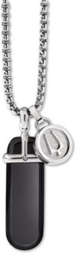 Black Onyx Pendant Necklace in Stainless Steel, 26" + 2" Extender