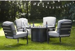 Marlough Ii 5-Pc. Round Fire Pit Chat Set with Sunbrella Cushions, (1 Fire Pit & 4 C-Spring Chairs), Created for Macy's