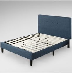 Omkaram Upholstered Navy Platform Bed / Wood Slat Support, Queen