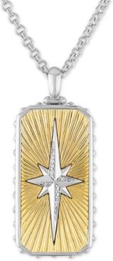 Diamond Starburst Dog Tag 22" Pendant Necklace (1/8 ct. t.w.) in Sterling Silver & 14k Gold Over Sterling Silver
