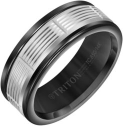 8MM Black Tungsten Carbide Ring with 14K White Gold Serrated Vertical Cut Insert