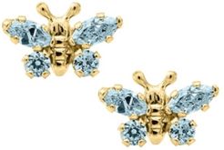 Children's Birthday Cubic Zirconia Butterfly Earrings in 14k Yellow Gold
