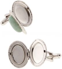 1928 Jewelry Silver-Tone Semi-Precious Aventurine Oval Cufflinks