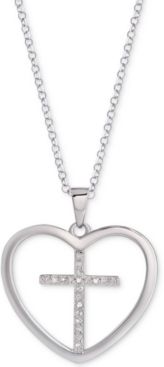 Diamond Cross Heart 18" Pendant Necklace (1/10 ct. t.w.) in Sterling Silver