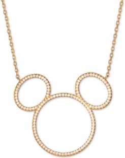 Cubic Zirconia Mickey Mouse Outline Pendant Necklace in 18k Gold-Plated Sterling Silver, 16" + 2" extender