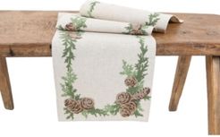 Winter Pine Cones and Branches Crewel Embroidered Table Runner