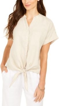 Linen Tie-Front Shirt, Created for Macy's