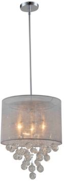 Modern, Comtemporary Charlotte Textured Silk Shade 3-Light Crystal Chandelier with Bubbles Glass Ball