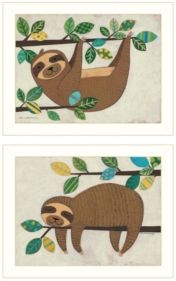Cute Sloths 2-Piece Vignette by Bernadette Deming, White Frame, 18" x 14"