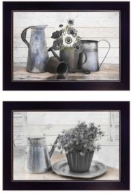 Floral with Tin Ware 2-Piece Vignette by Robin-Lee Vieira, Black Frame, 20" x 14"