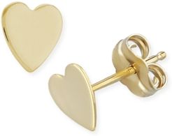 Flat Heart Stud Earrings in 14k Yellow Or White Gold