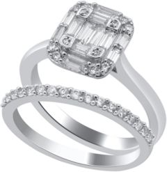 Composite Round and Baguette Twin set Diamond (1/2 ct. t.w.) Ring in 14K White Gold