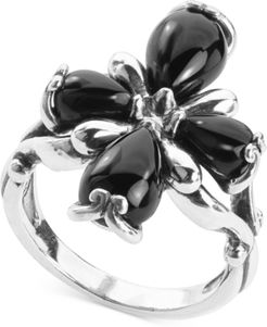 Black Agate Cross Statement Ring in Sterling Silver