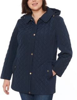 Plus Size Water-Resistant Quilted Hooded Jacket