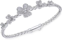 Crystal Flowers Sterling Silver Bangle Bracelet