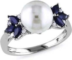 Freshwater Cultured Pearl (9-9.5mm), Sapphire (5/8 ct. t.w.) and Diamond Accent Ring in 10k White Gold