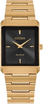 Eco-Drive Unisex Stiletto Gold-Tone Stainless Steel Bracelet Watch 25x35mm