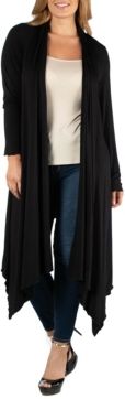 Long Sleeve Knee Length Open Plus Size Cardigan