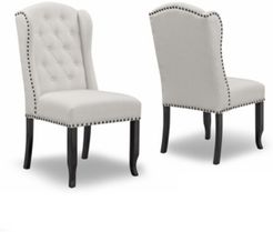 Set of 2 Alen Fabric Dining Chair Wing Chair with Tufted Buttons and Nail Heads