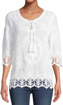 Embroidered Crochet-Lace Embroidered Top
