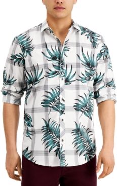 Inc Men's Regular-Fit Plaid Botanical-Print Shirt, Created for Macy's