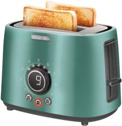 Stainless Steel 2-Slice 800W Toaster with Digital Button & Rack