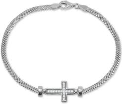 Cubic Zirconia East-West Cross Mesh Link Bracelet in Sterling Silver