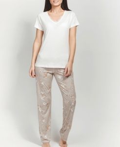 Ultra Soft Tranquil Blossom Lace Neck Short Sleeve Pajama Set