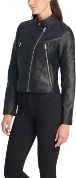 Faux Leather Quilted Racer Jacket