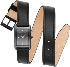 Moment Black Double Wrap Leather Strap Watch 19x30mm