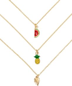 Gold-Tone 3-Pc. Set Pave Pineapple Pendant Necklaces, 16" + 3" extender