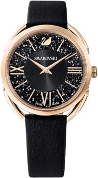 Swiss Crystalline Glam Black Leather Strap Watch 35mm