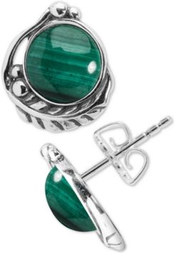 Malachite Feather Stud Earrings in Sterling Silver