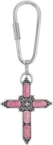 2028 Silver-Tone Pink Moonstone Pink Crystal Cross Key Chain