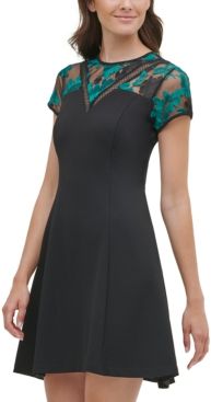 Embroidered Mesh Fit & Flare Dress