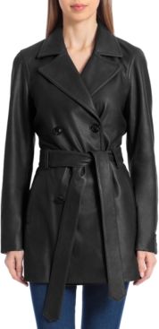 Double-Breasted Leather Trench Coat
