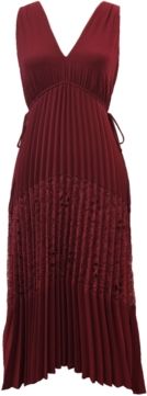 Lace-Inset Pleated Chiffon Midi Dress