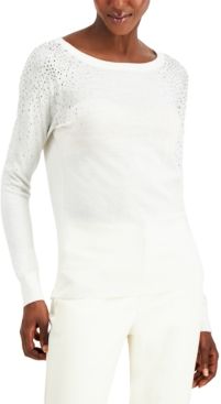 Inc Rhinestone-Shoulder Sweater, Created for Macy's