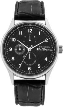 Black Synthetic Leather Strap Multifunction Watch, 41mm