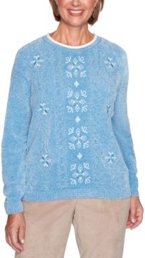 Petite Dover Cliffs Medallion-Center Embroidered Sweater