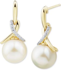 Cultured Ming Pearl (11mm) & Diamond (1/10 ct. t.w.) Drop Earrings in 14k Gold