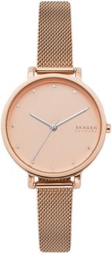 Hagen Rose Gold-Tone Stainless Steel Mesh Bracelet Watch 34mm