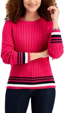 Cotton Tipped Cable-Knit Sweater