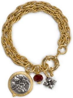 Two-Tone Cherub Charm Double-Row Bracelet