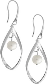Teardrop Earrings with Imitation Pearl Drop in Fine Silver Plate