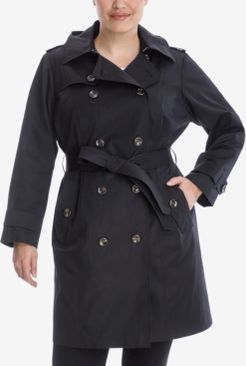 Plus Size Hooded Double-Breasted Trench Coat