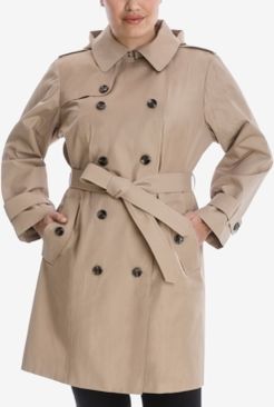 Plus Size Hooded Double-Breasted Trench Coat