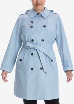 Plus Size Hooded Double-Breasted Trench Coat