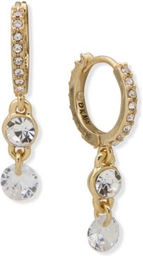 Gold-Tone Double Crystal Charm Huggie Hoop Earrings