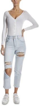 Juniors' Destructed High Rise Straight-Leg Jeans